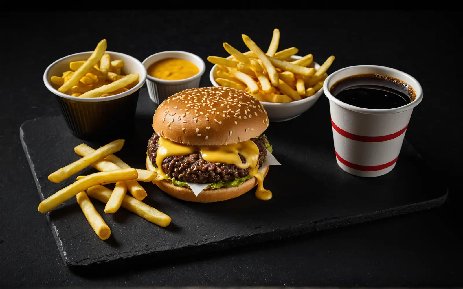 Fast-Food-Burger aufgeschnitten mit sichtbaren künstlichen Zutaten und Zusatzstoffen