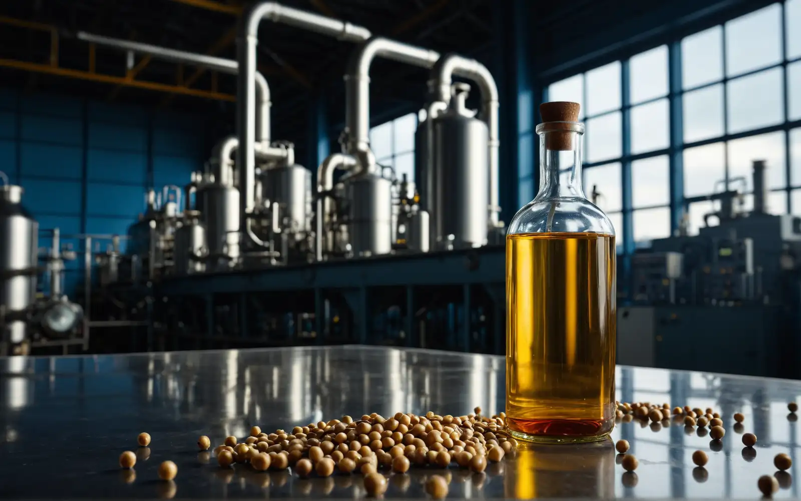 Industrielle Ölproduktion mit Sojabohnen und chemischen Lösungsmitteln