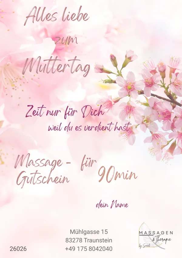 Massage-Gutschein zum Muttertag mit Kirschblüten
