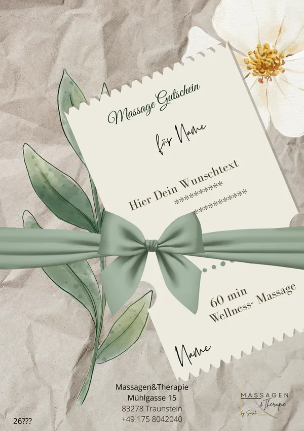 Massage-Gutschein im Geschenk-Look mit Schleife