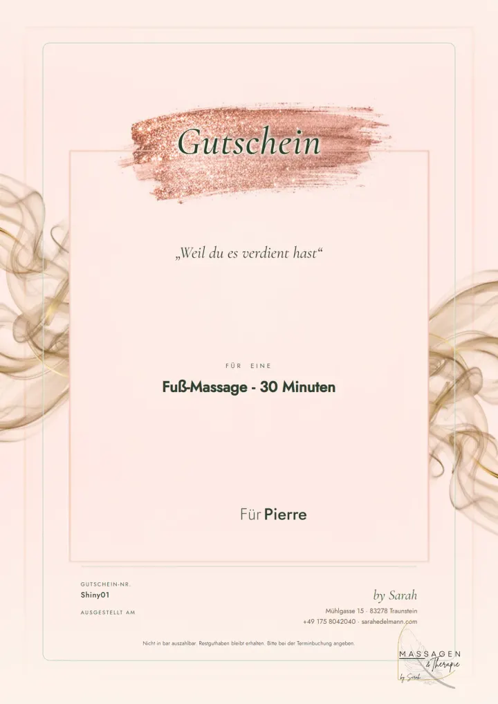 Eleganter Massage-Gutschein mit Roségold-Glitzer