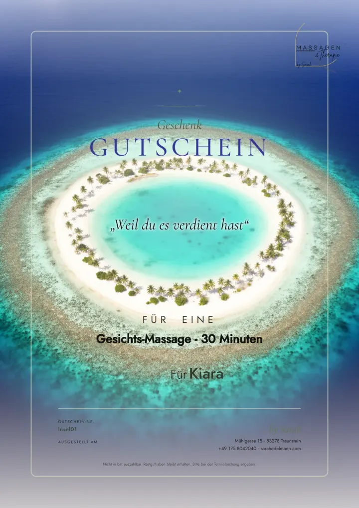 Massage-Gutschein mit türkiser Insel-Lagune