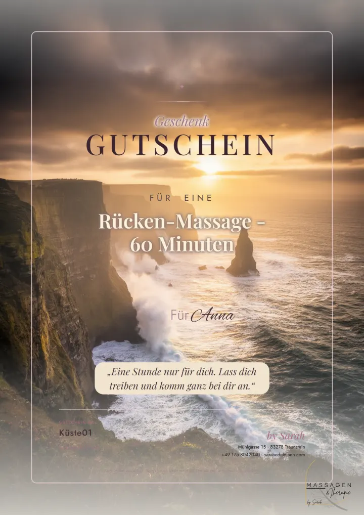 Massage-Gutschein mit Steilküste im Sonnenuntergang